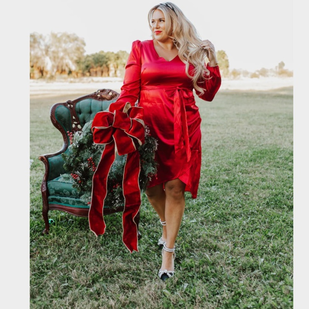 Pink desert faux wrap satin midi dress
